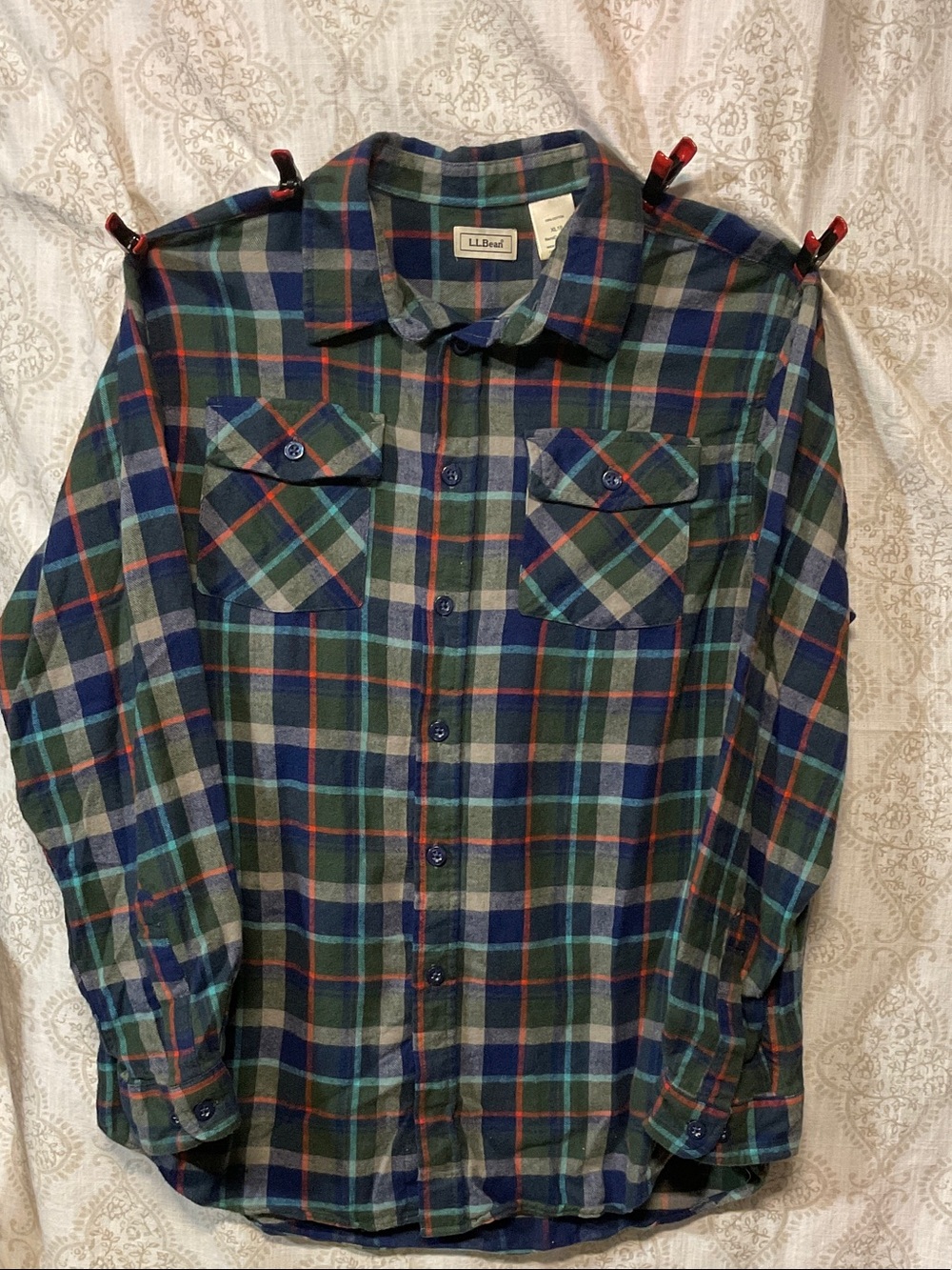 L.L. Bean Men's Blue, Green & Red Plaid Button-Down Shirt